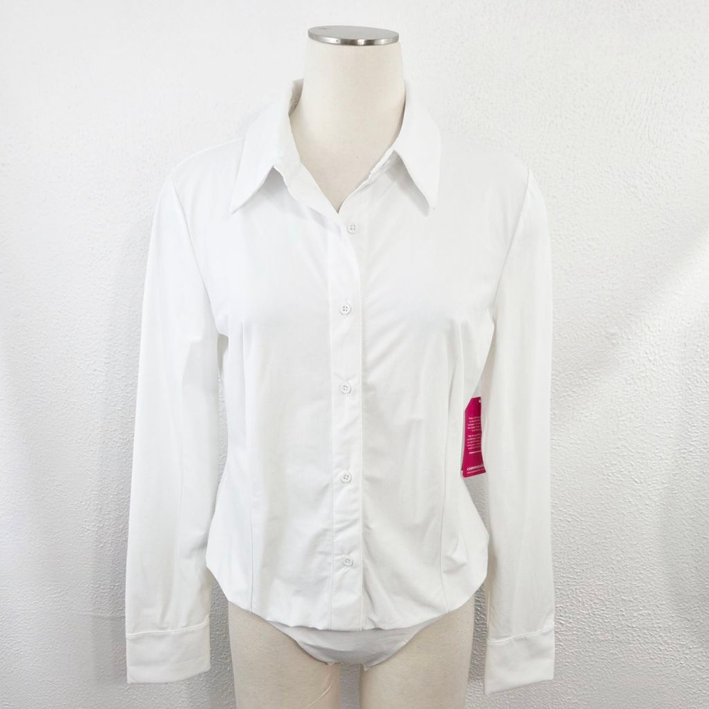 Commando Classic Button Down Bodysuit white collared shirt size large new NWT - Picture 3 of 8